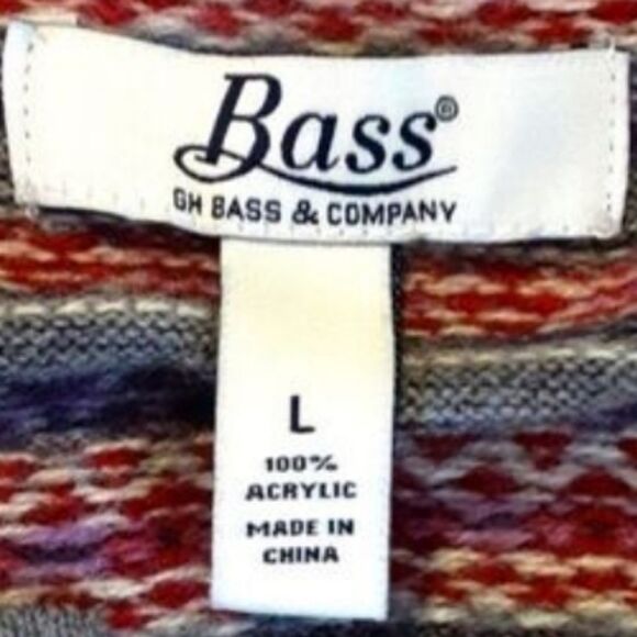 G.H Bass Cardigan And Blouse Two Piece Set Nordic Knit Gray Red Sz L - Picture 9 of 12